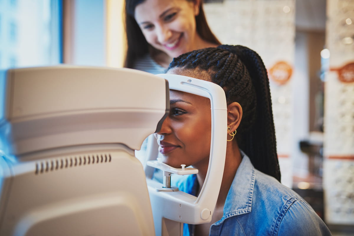 young woman eye exam