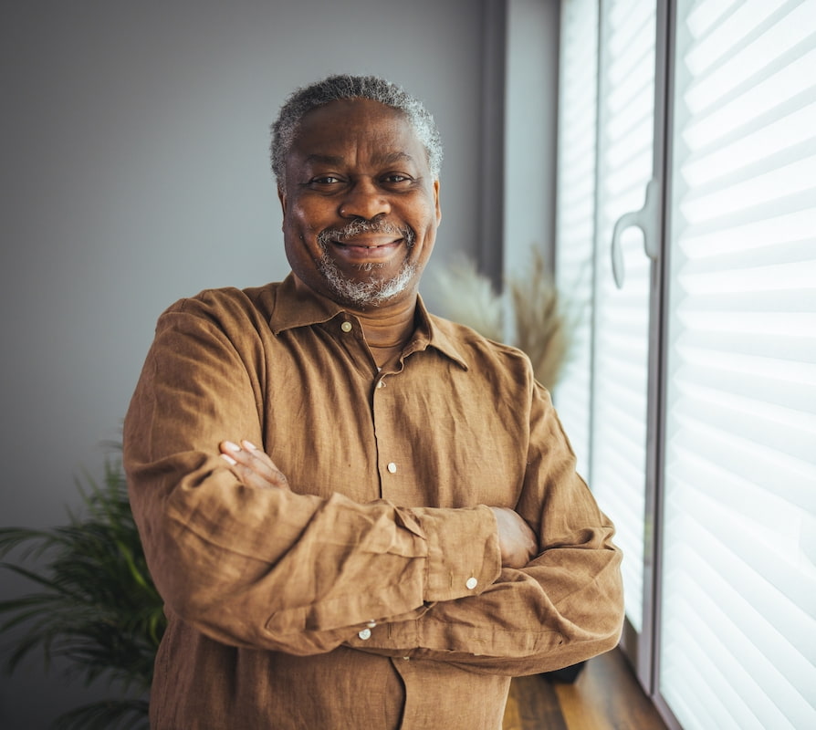 happy senior man at home