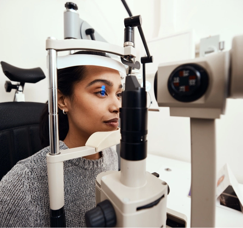 Young woman eye exam